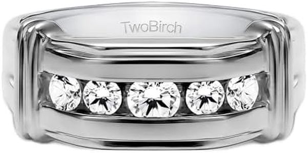 TwoBirch Sterling Silver Men's Ring with Ribbed Shank Design With Brilliant Moissanite(1Ct.), Metal gemstone, Moissanite