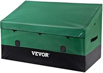 VEOVR Outdoor Storage Box,147x86x108 cm,230 Gallon Waterproof PE Tarpaulin Deck Box w/Galvanized Frame, All-Weather Protection & Portable, for Camping, Garden, Poolside, and Yard, Brown & Blue