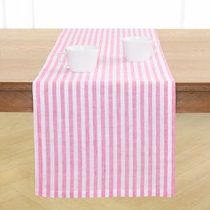 Solino Home Linen Table Runner 156 Inches Long - Amalfi Stripe, 100% Pure Linen Pink and White Table Runner 14 x 156 Inch for Dining, Spring, Summer