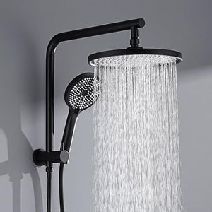 Decaura 10" Rain Shower Head Set 2 in 1 Wall Mounted Shower Rail 3-Mode Handheld Spray Round Bathroom (Matt Black)