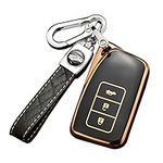 ontto Car key fob cover fit for LEXUS IS ES GS LS NX RS GX LX RC LC RX Smart Key case TPU Key Shell keyring Key Holder keychain protective Accessories 3 Buttons Black