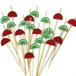 100pcs Watermelon Cocktail Picks, Toothpicks for Appetizers, 4.7 inch Long Bamboo Skewers, Bamboo Handmade Cocktail Sticks Appetizer Skewers for Fruits Drinks Desserts Party Food Decoration