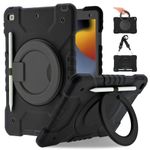 iPad 9th/8th/7th Generation iPad Case, Case for iPad 10.2 Inch Case Compatible with iPad 10.2 Inch 2021/2020/2019-Shockproof Rugged Protective Case iPad Kids Case with 360 Rotating Hand Strap-Black