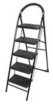 CIPLA PLAST 5 Step Ladder for Home use | Heavy Duty Alloy Steel Foldable Step Ladder with Anti Skid Shoes and Extra Strong Wide Steps | 5 Years Warranty | Milano 5 Steps | GEC-L5M (Black)
