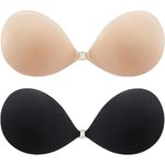 KANAKADHARA Pack of 2 Women's & Girl's Strapless Push Up Wire Free Stick On Invisible Bra,Adhesive Sticky Front Hook Bra (Cup Size - B, 28 to 36) (Skin & Black Combo)