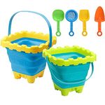 TRIXES 2PK Collapsible Bucket and Spade Set – Ideal for Holiday – Silicone Design – Minimise Space in Luggage – Premium Quality Childrens Holiday Essential – Summer Gift - 6-pieces