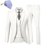 Men's Suit Slim Fit 3 Piece Wedding Dress Tux Suit Set Two Buttons Business Suits Blazer Jacket Vest Pants with Tie, Ivory, S