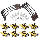 ENA Set of 8 Heavy Duty Ignition Coil pack and Set of 8 Platinum Spark Plug with 8 Wired Wireset Compatible with Chevrolet Buick Cadillac Tahoe Rainier Escalade 4.8L 5.3L 6.0L Replacement for UF262