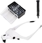 Lychee® Hands Free Headband Magnifying Glasses Loupe LED Headset Magnifier for Reading, Jewelry Loupe, Watch & Electronic Repair with 2 LEDs & 5 Detachable Lenses (1.0X, 1.5X, 2.0X, 2.5X,3.5X)