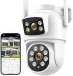 3k 6MP Security Camera Outdoor Dual Lens, 2.4Ghz WiFi 360°PTZ Surveillance Camera with Dual Screen,2-Way Audio,Color Night Vision,Auto Tracking,Works with Alexa