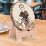 GFTBX Personalized Engraved Natural Wooden Slice Photo Frame With Wood Stand (6.5 Inches, Brown, Tabletop)