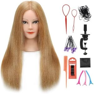 Armmu 100% Human Hair Mannequin Head with Stand, Hairdressers' Practice Training Head and Cosmotology Doll Head for Hairstyling and Braid (18 inches)- #27