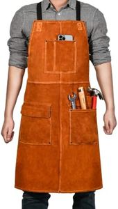 Leather Welding Work Apron,Woodworking Shop Apron,Heat Resistant & Flame Resistant Bib Apron, Flame Retardant Heavy Duty BBQ Apron, Adjustable Fit M-XXXL Men & Women