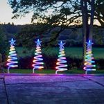 Marco Paul Novelty Christmas Tree Spiral Stake Light - Battery Operated Multicolour Xmas Garden Ornaments with 64 LED Lights - Set of 4 Outdoor Light-Up Festive Lighting Christmas Decorations Outdoor