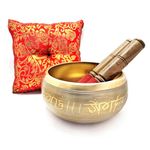 Uv Creation Tibetan Singing Bowl 6 Inches Meditation Bowl Gautam Buddha Design Inside Brass Item (Golden, Grey)