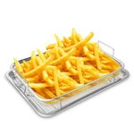 Yvonmmee 2 Piece Air Fryer Basket for Oven,Stainless Steel Crisping Basket & Tray Set, Tray and Grease Tray Set Bacon Rack, Oven crisper for French fry/frozen food (1 Pack Rectangle 15.7x11.8 Inch)