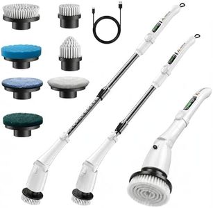 AOZUO Electric Spin Scrubber, Power Cleaning Brush with 3 Speed Modes LED Light, 7 Replaceable Heads Cordless Shower Scrubber, Long Handle Extendable Scrubber for Bathroom, Floor, Tub, Tile, Grout