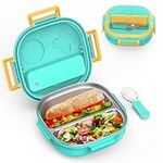 PEDECO Stainless Steel Kid Bento Box,Leak-Proof,2-Compartment,Lunch Box with Portable Cutlery-Ideal Portion Sizes for Ages 3 to 10,Dishwasher Safe,Food-Safe Materials,BPA-Free(Light Green)