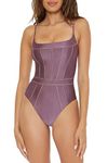 Becca by Rebecca Virtue Women's Standard Color Sheen One Piece Swimsuit, Sexy Satin, Bathing Suits, Fig, Small