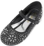 DREAM PAIRS Toddler Girl's Dress Shoes Mary Jane Rhinestone Ballerina Flat for Party, Birthday, Performance, Wedding Angel-66 Black Size 11 Little Kid