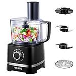 FOHERE Food Processor, 700W Compact Food Mixer with 4 Attachments for Chopping, Slicing, Shredding, Kneading Dough and Emulsifying, 12 Cup Bowl, 2 Speed Setting & Pulse, Glossy Black