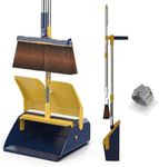 Upgrade Broom and Dustpan Set for Home,Long Handle Lightweight 180 Degree Rotating Broom Set Indoor,Windproof Upright Standing Dustpan with Comb Teeth,Store Sweep Set for Room Kitchen Office (Yellow)