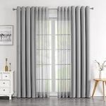Ami Creation Grey Mix and Match Curtains 11ft Long Door 4 Panels for Living Room, 2 Piece Velvet Blackout Curtains and 2 Piece Light Filtering Grey Sheer, Grommet Window Treatment, 52" W