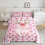 Cute Pig Bedding Set Full, Cherry Blossoms Comforter Set For Girls Kids, Cartoon Pet Animal Duvet Set, Pink Grid Heart Pattern Lattice Quilted Duvet, Farmhouse Bedding Comforters, All Season