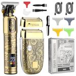 Professional Hair Clippers Set T Blade Hair Trimmers+Electric Shavers for Men Cordless Beard Trimmers, Hair Liners Clipper Electric Razor, Men’s Grooming Kit with 4 Guards & 2 Foil Head