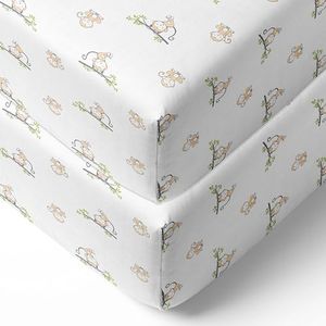 Bacati 2 Piece Happy Monkeys Muslin Crib Sheets, Beige