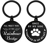 ENGZHI Rainbow Bridge Pet Memorial Gifts - Once By My Side Forever In My Heart - Loss of Pet Sympathy Bereavement Gift Dog Cat, Black Metal Engraved Keychain, Pet Memorial, Pet Memorial Keychain