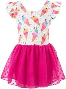 Funnycokid Ballet Leotard for Girls Dance Leotards with Skirt 7Y Ruffle Sleeve Ballerina Outfit Size 7 Ice-cream