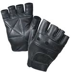 Fingerless Leather Cycle Biker Gym Gloves Cycling Body building weight lifting Black (Large)