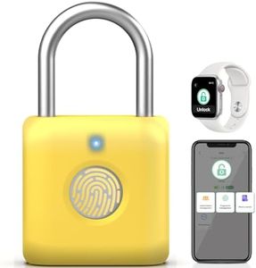 Pothunder Fingerprint Padlock, Smart Padlock, Locker Lock, Fingerprint Lock with APP Unlock, USB Rechargeable, Suitable for Gym Locker, Locker(Lemon Yellow)