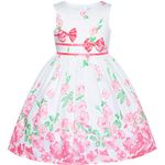 Sunny Fashion Girls Dress Pink Casual Rose Flower Double Bow Tie Size 9-10 Years