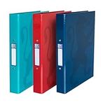 Oxford A4 Ring Binder, Assorted Colours, Pack of 3, Navy/Red/Aqua