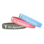 On Apixaban wristbands medical alert ID bracelets. On Apixaban silicone awareness bands by Butler & Grace. 202mm (Set of 3 - Grey Pink Sky)