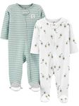 Simple Joys by Carter's Unisex Babies' 2-Way Zip Thermal Footed Sleep and Play, Pack of 2, Stripe, Newborn