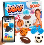 Soap Making Kit for Kids – DIY Soap Making Kit with Sports Shaped Soap Moulds (Basketball, Football, Soccer & Bicycle) Soap Making Supplies that Promote Hygiene DIY Kits for Kids Mobile App Included