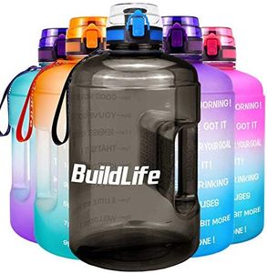 BuildLife Gallon Water Bottles with Times to Drink - Gallon Water Jug - 1 Gallon Water Bottle–128 oz Water Bottle,One Gallon Water Bottle with Time Marke for Gym(Black, 1 Gallon)