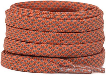 DELELE 2 Pairs Reflective Shoelace Flat Safety Laces for Shoes Sneakers Boots, 03 Orange, 55 inches(140CM)