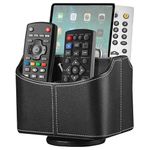 Leather 360°Rotatable Remote Control Holder, PU Leather TV Remote Caddy, Office Supplies Desktop Organizer, Spinning Storage Box for TV / Media Controller, Pen, Mail, Phone, iPad, Glasses (Black)