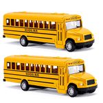 2 Pack 5.5" Pull Back School Bus Toy, Die-cast Metal Vehicles with Bright Yellow for Boys Girls Kids Toddlers