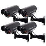 Equay Fake Security Camera, Dummy CCTV Surveillance System with Realistic Red Flashing Lights and Warning Sticker (4, Black)