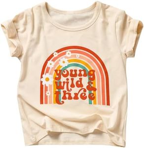 3rd Birthday Shirt Baby Girls Three Year Old Tops Third Birthday T-Shirt Clothes Outfit (3T, Beige)