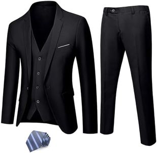 MY'S Men's 3 Piece Solid Suit Set, One Button Slim Fit Jacket Vest Pants with Tie, Black, XX-Large