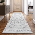 JINCHAN Runner Rug 2x8 Moroccan Kitchen Rug with Line Bohemian Hallway Washable Runner Rug Modern Geometric Soft Rug Indoor Non Slip Carpet Bathroom Bedroom Grey