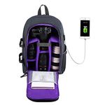 G-raphy Camera Backpack DSLR Camera Bag Sac Photo Waterproof with Laptop Compartment/Tripod Holder/USB Port for Nikon,Canon,Sony,Panasonic (Purple)