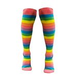 Colourful Baby World Kids Girls Cotton Rich Rainbow Striped Knee Socks (6-10 Years, Pink)