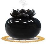 Essential Oil Diffusers Ceramic Diffuser: Vyaime Small Aromatherapy Diffuser for Home Bedroom Office, Cute Lotus Auto Shut-Off 7 Colors LED Light - Black Without Night Light